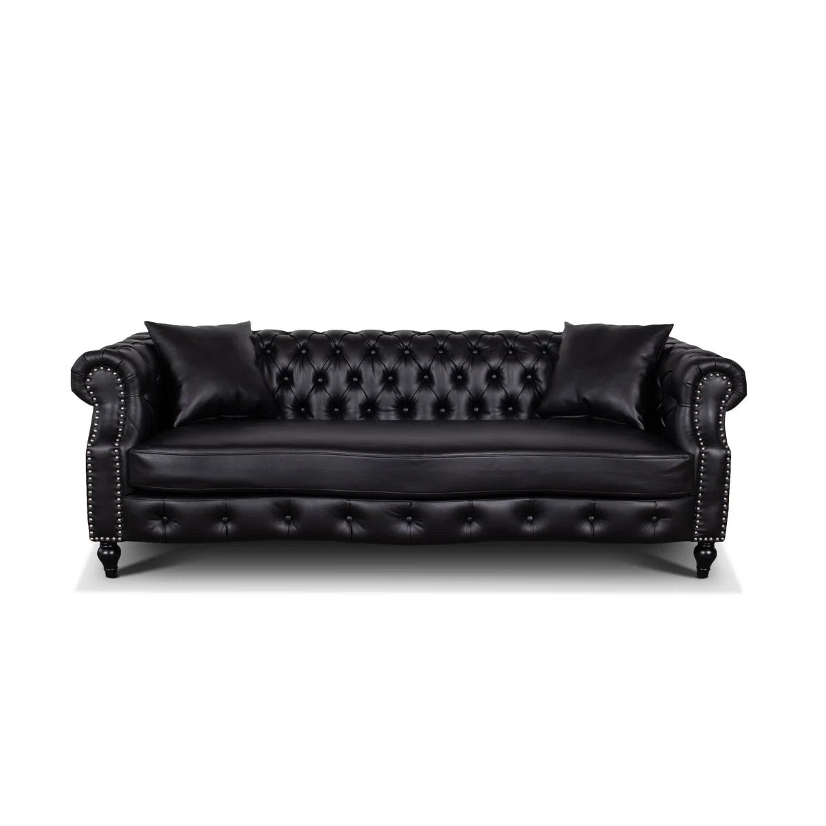 Magda 3 Seat Black Faux Leather Chesterfield Sofa