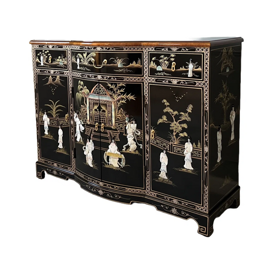 Oriental Mother of Pearl Black Bow Front 5 Door Sideboard