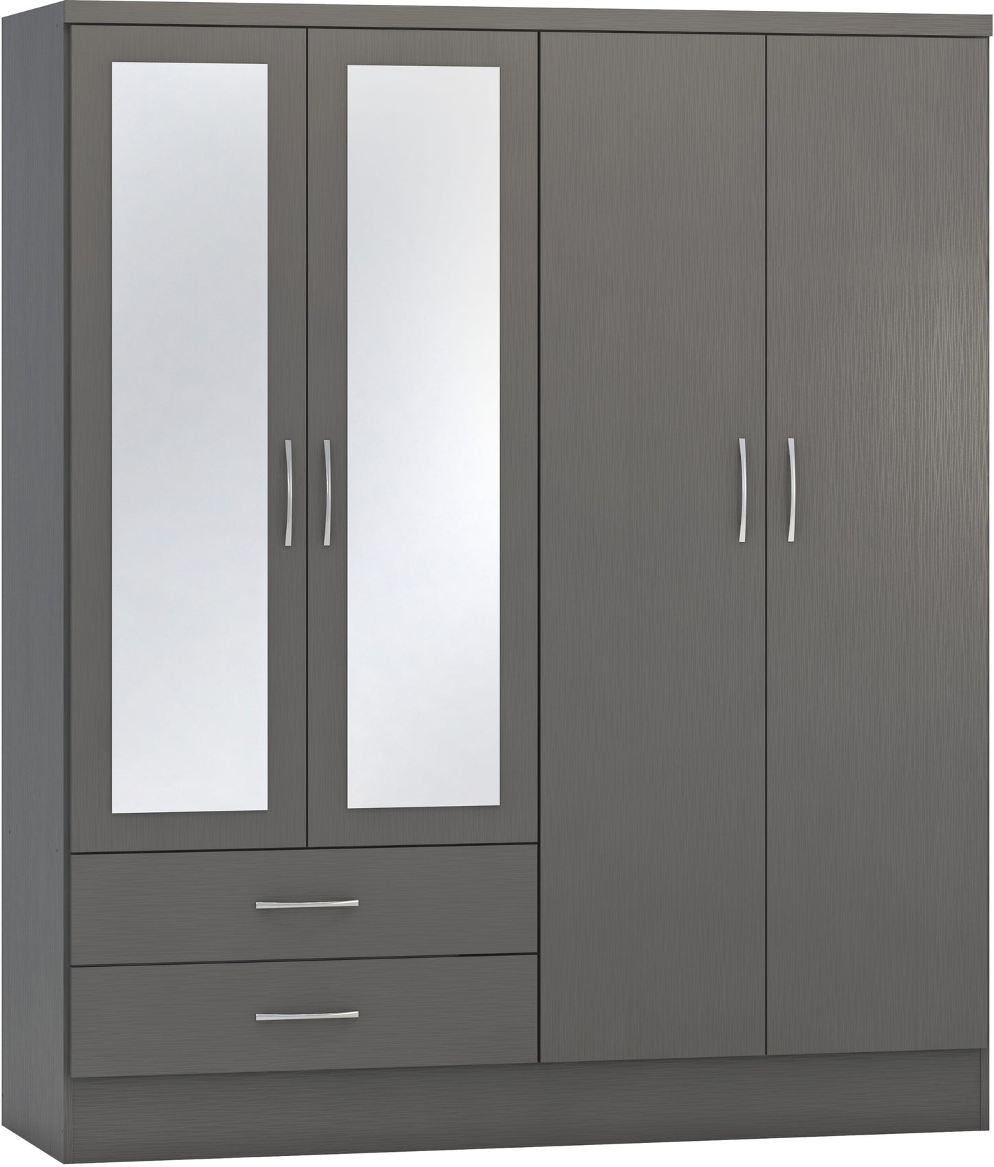 NVD 4 Door 2 Drawer Mirrored Wardrobe