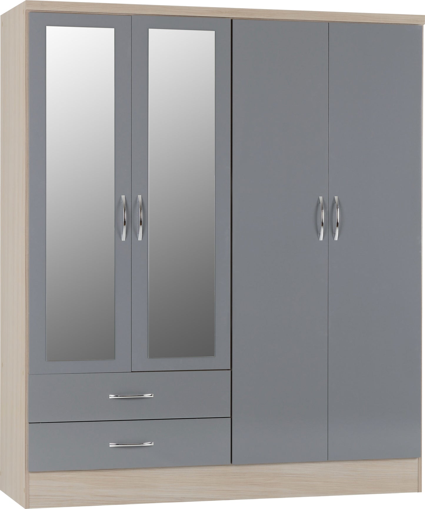 NVD 4 Door 2 Drawer Mirrored Wardrobe