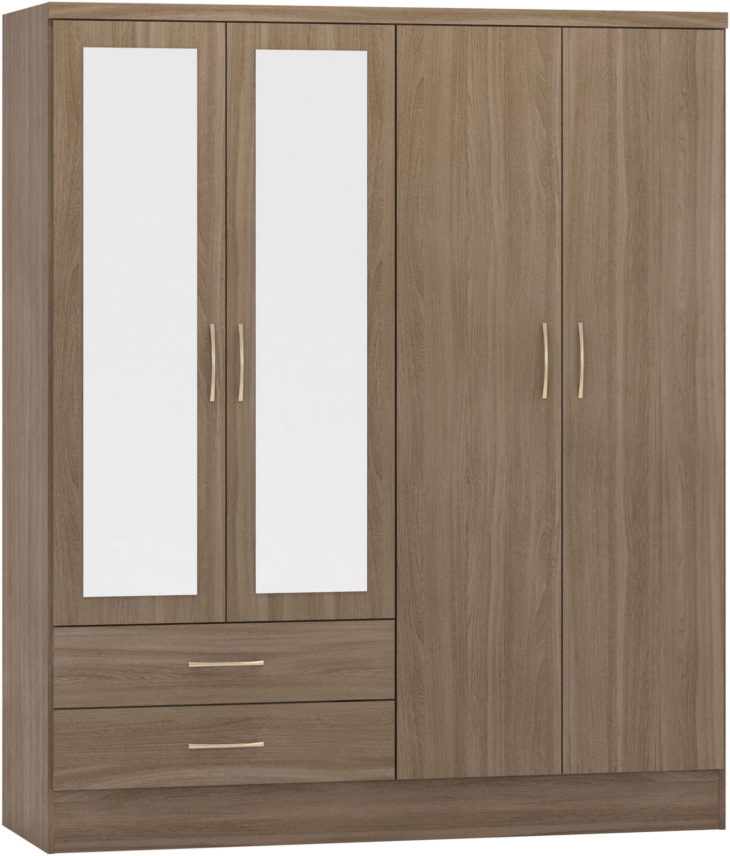 NVD 4 Door 2 Drawer Mirrored Wardrobe