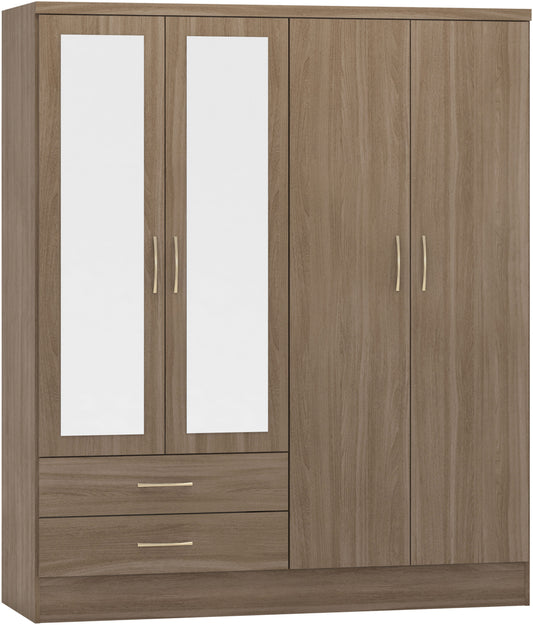 NVD 4 Door 2 Drawer Mirrored Wardrobe