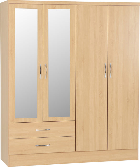 NVD 4 Door 2 Drawer Mirrored Wardrobe
