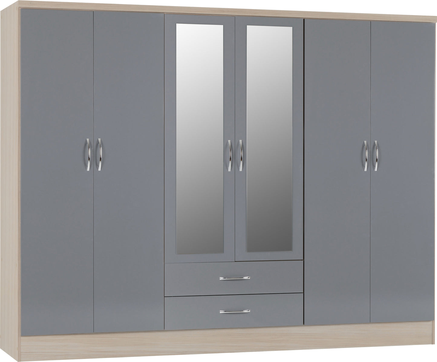 NVD 6 Door 2 Drawer Mirrored Wardrobe
