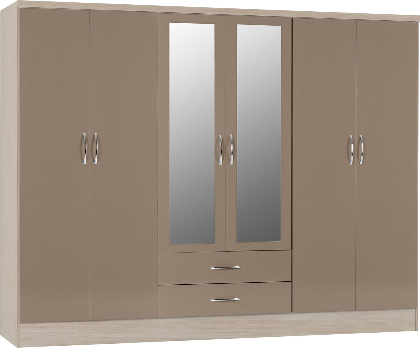 NVD 6 Door 2 Drawer Mirrored Wardrobe