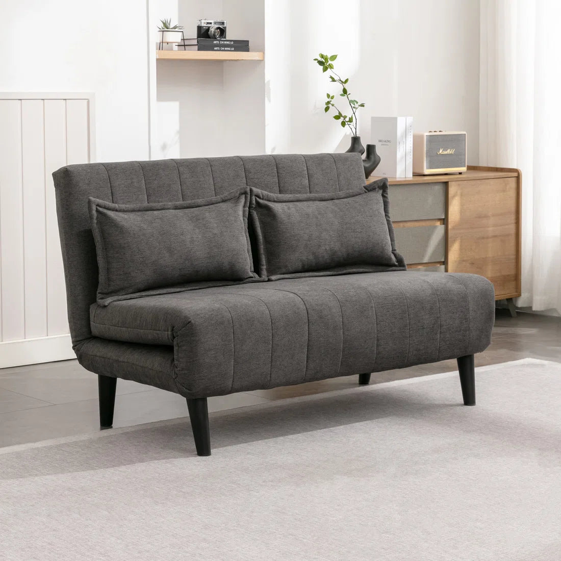 Harry 2 Seat Charcoal Linen Fold Out Sofa Bed