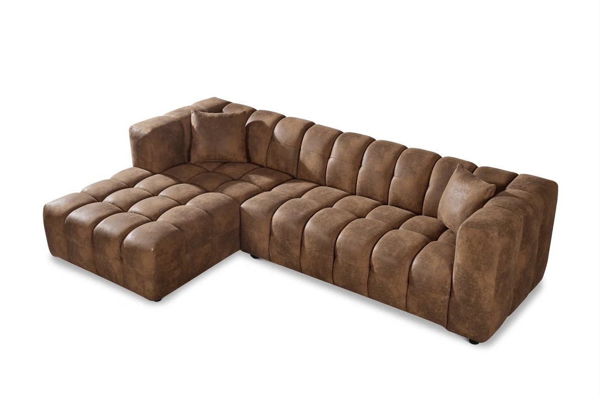 Nicholas 5 Seater Brown Suede Corner Sofa & Footstool