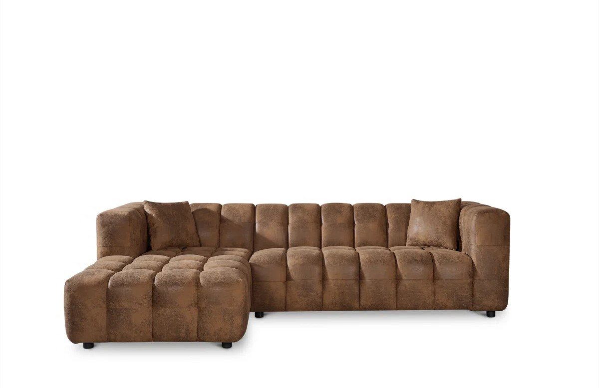 Nicholas 5 Seater Brown Suede Corner Sofa & Footstool