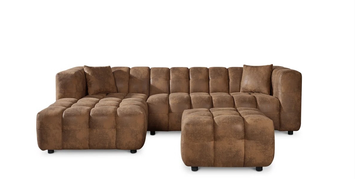 Nicholas 5 Seater Brown Suede Corner Sofa & Footstool