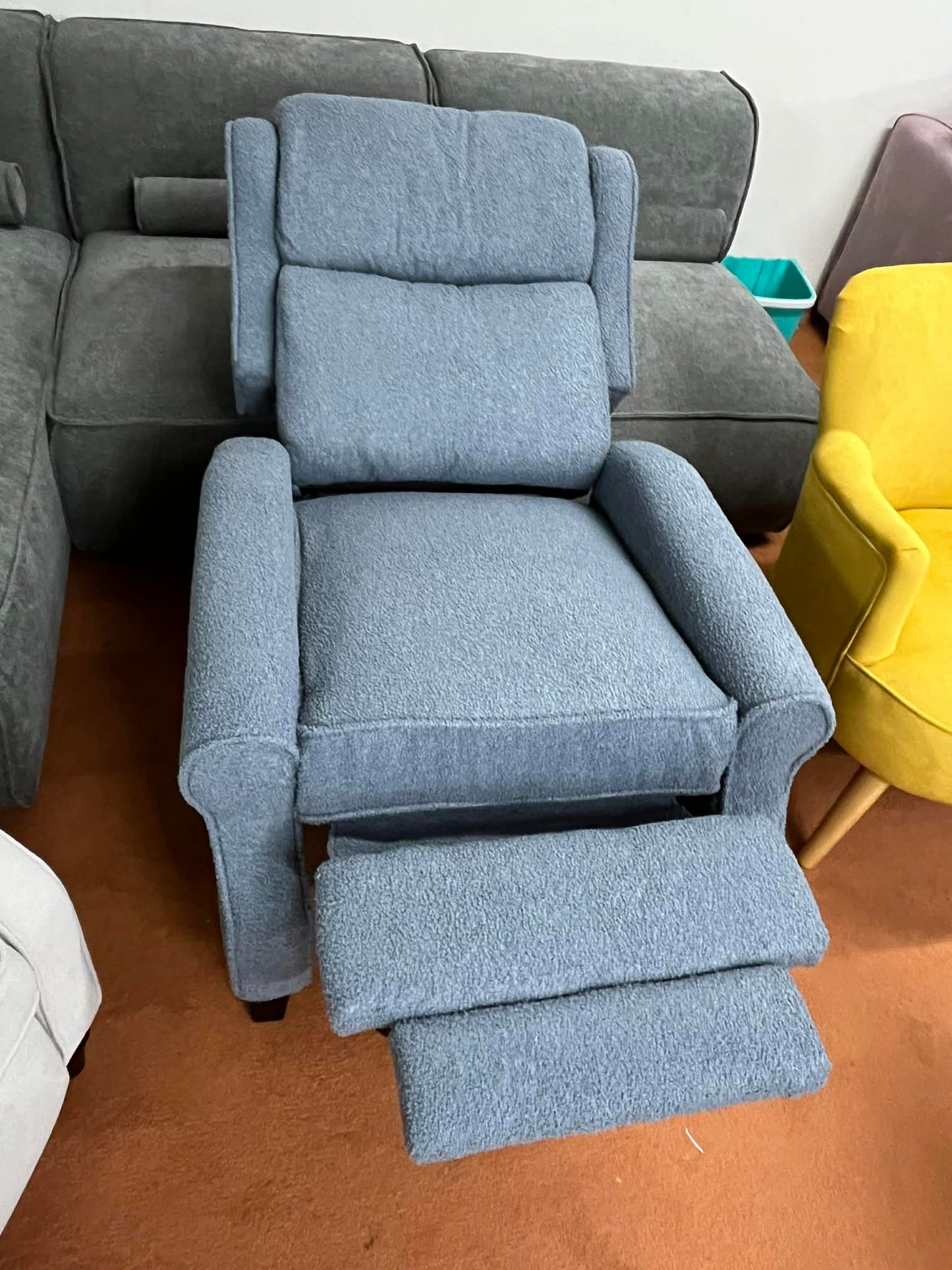 Oakland Grey Teddy Boucle Manual Reclining Armchair