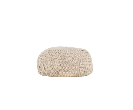 Oberon Beige Knittted Round Ottoman Footstool