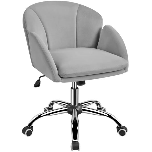 Rosemary Grey Velvet Petal Height Adjustable Swivel Desk Chair