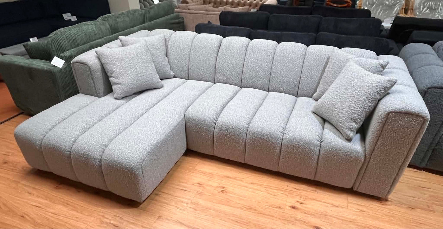 Ohana 3 Seat Light Grey Boucle Left Chaise Corner Sofa