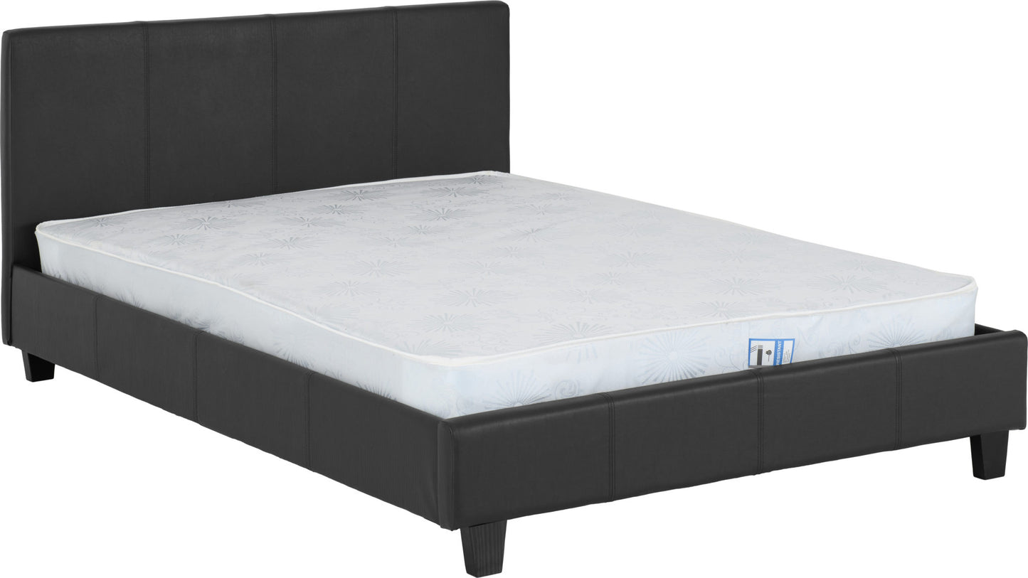 PRA 4ft6" Black Faux Leather Double Bed
