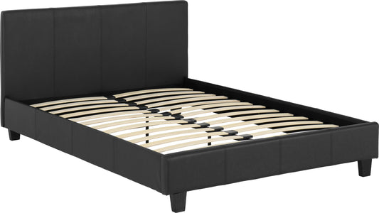 PRA 4ft6" Black Faux Leather Double Bed