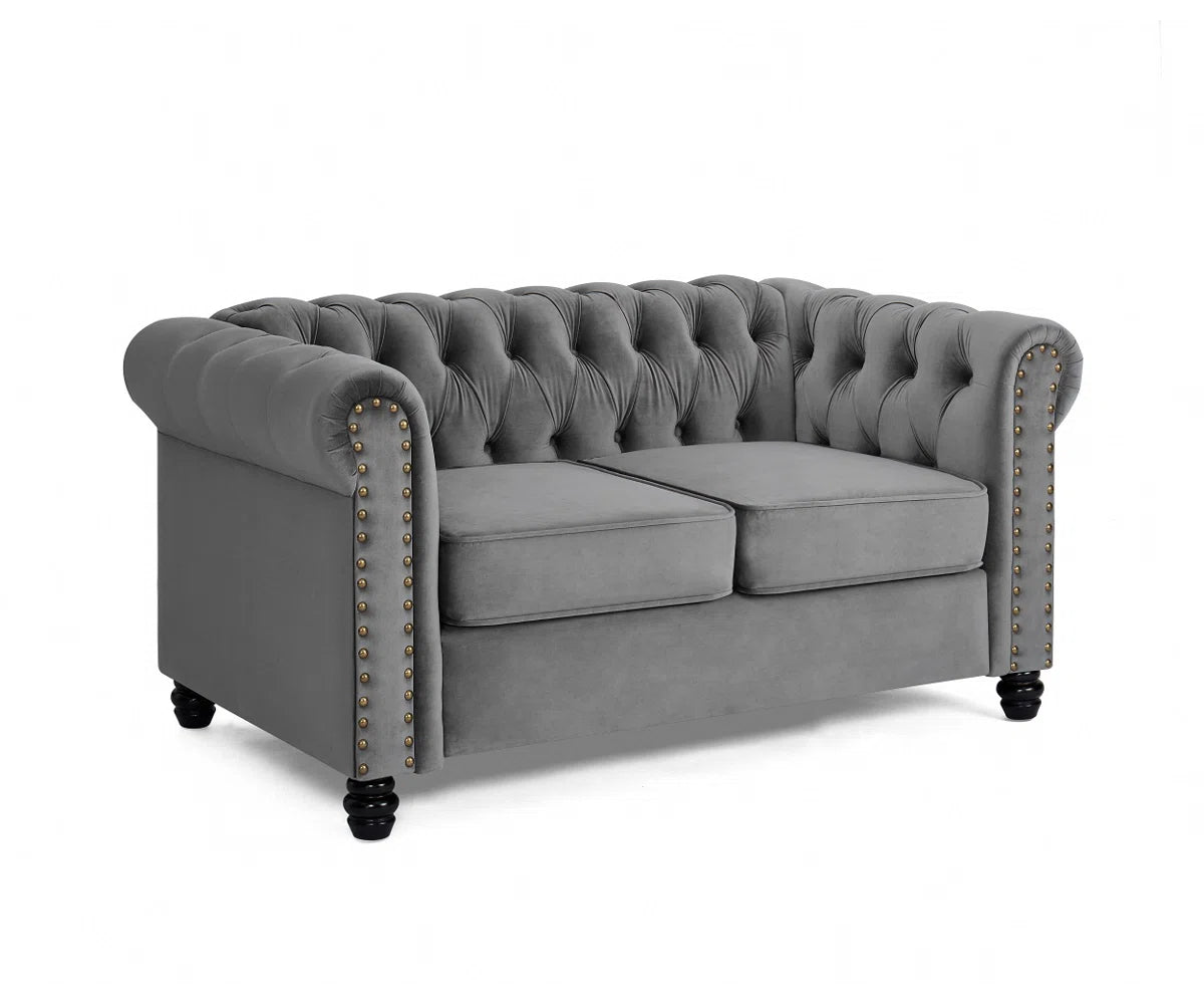 Padman 2 Seat Grey Velvet Chesterfield Sofa