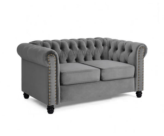 Padman 2 Seat Grey Velvet Chesterfield Sofa