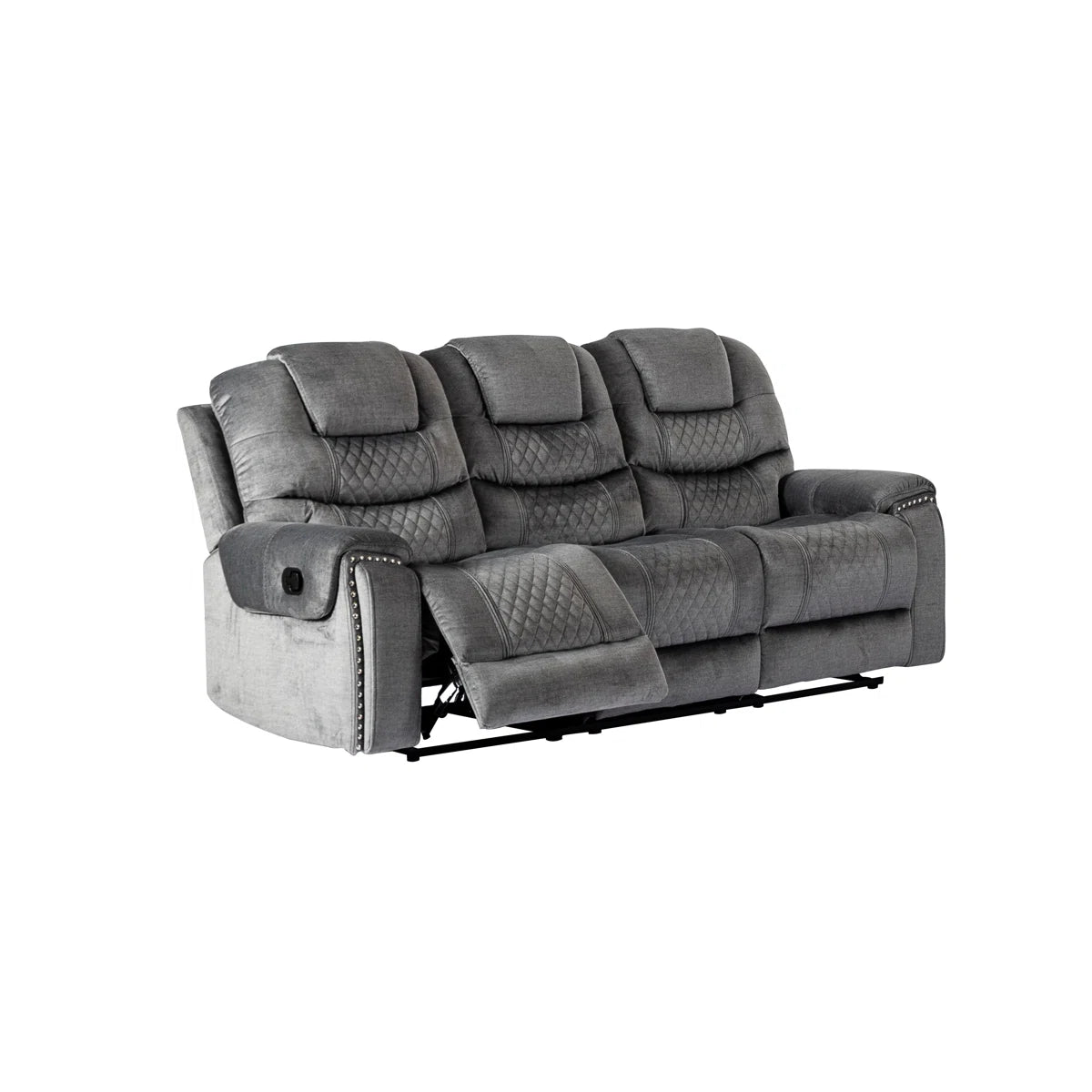 Pauline 3 Seat Grey Chenille Manual Reclining Sofa