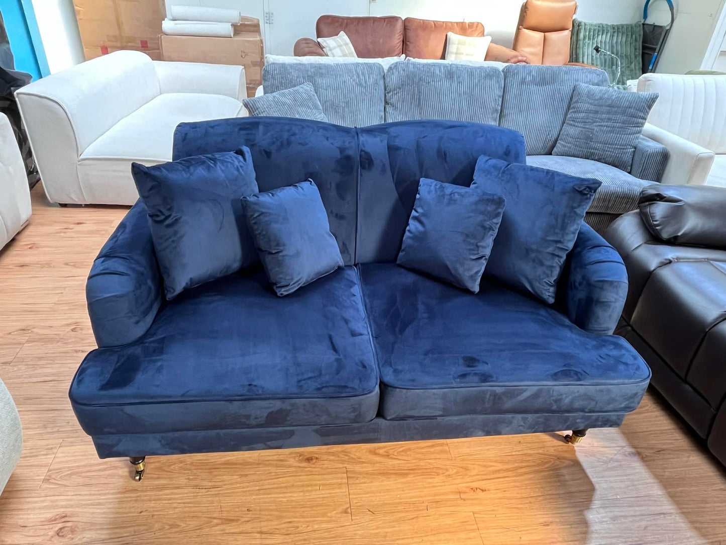 Penman 2 Seat Navy Velvet Sofa