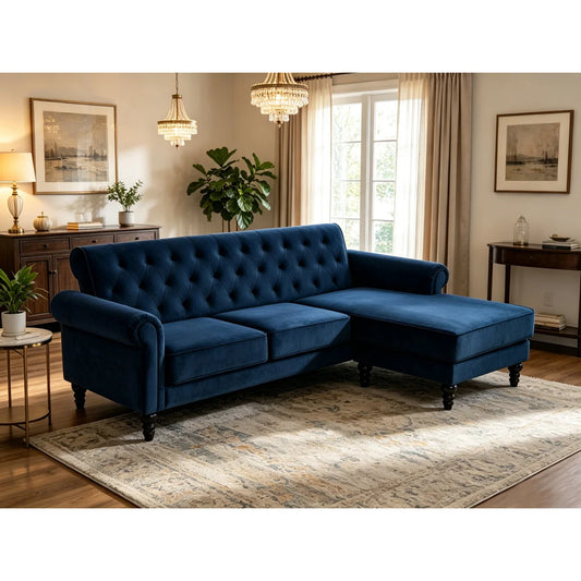 Petra 3 Seat Blue Velvet Sofa & Chaise