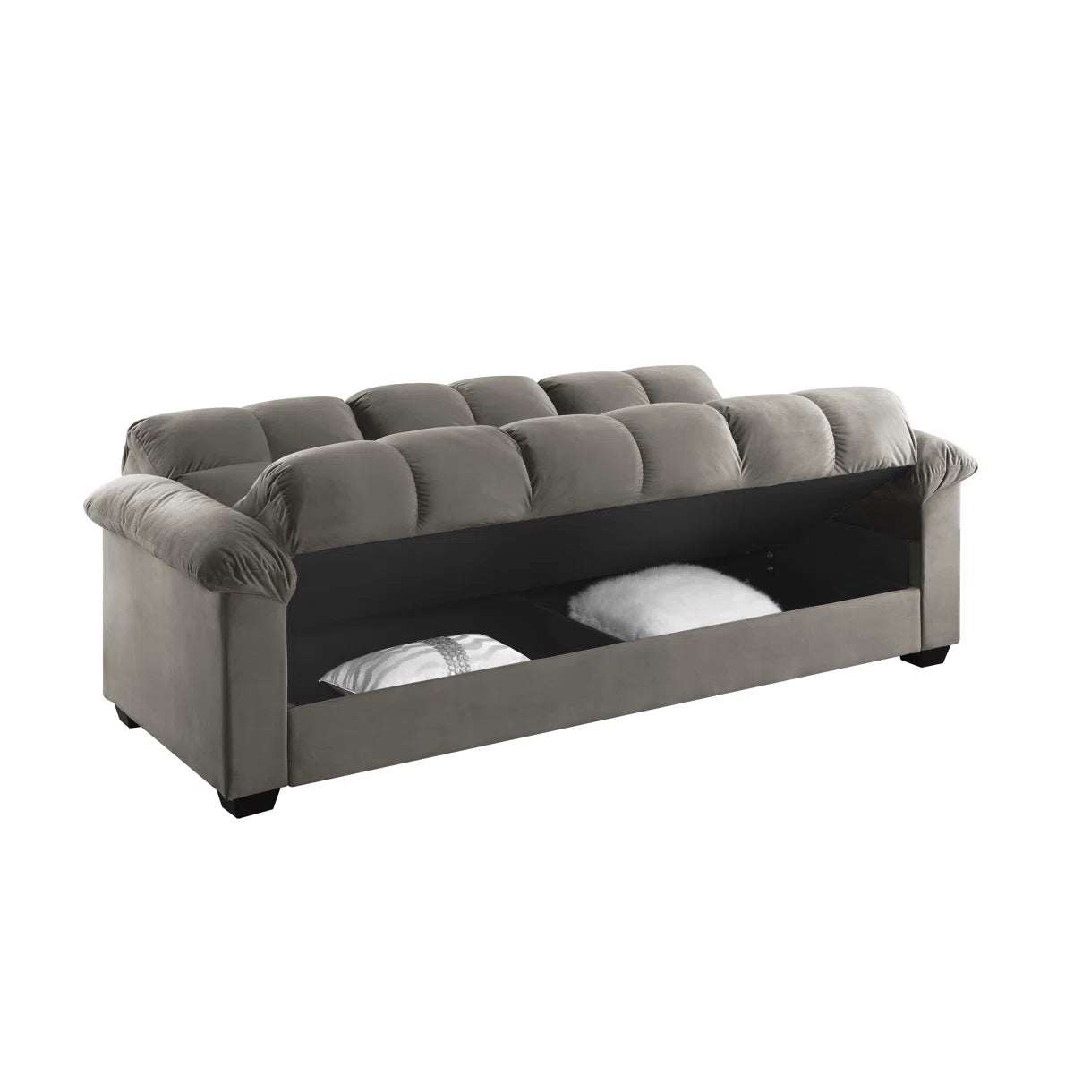 Philips 3 Seater Grey Plush Velvet Storage Clic Clac Sofa Bed with Cup Holders