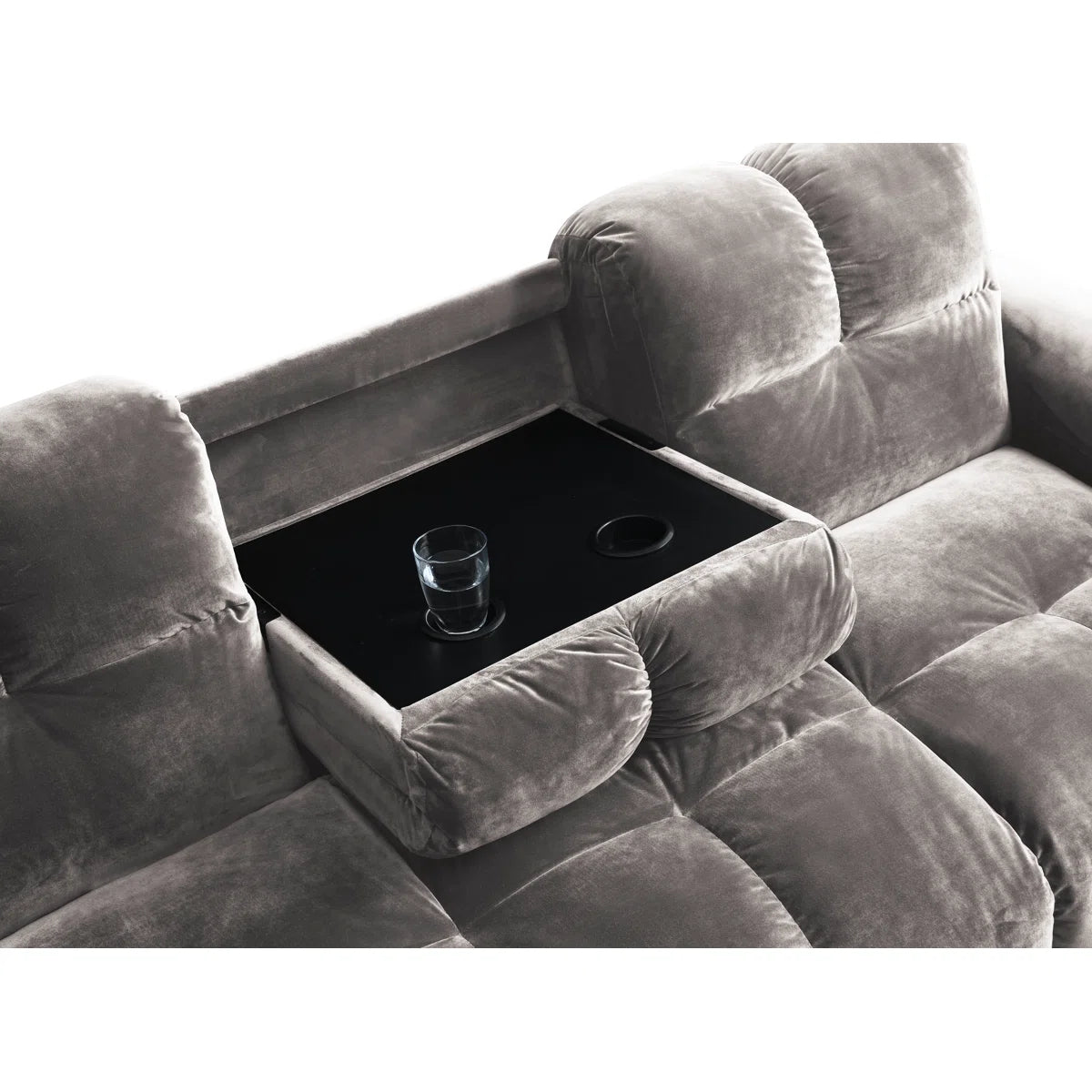 Philips 3 Seater Grey Plush Velvet Storage Clic Clac Sofa Bed with Cup Holders