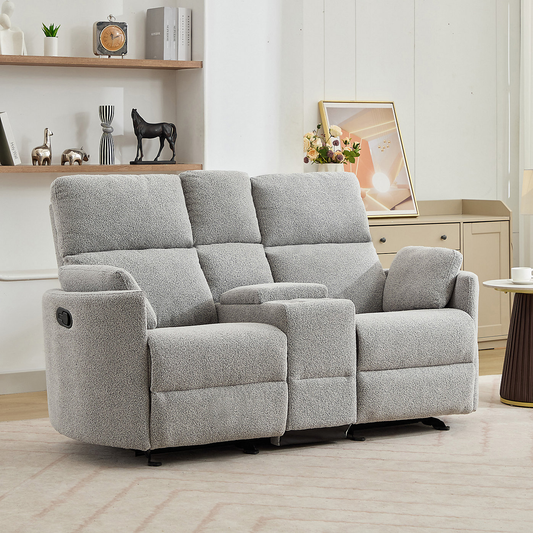 Sandra 2 Seat Light Grey Boucle Manual Rocker Recliner with Centre Storage Console