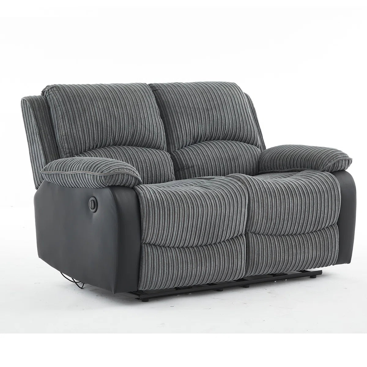 Hardy 2 Seat Grey Jumbo Cord & Black Faux Leather Electric Reclining Sofa