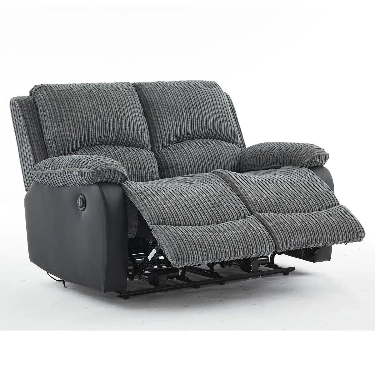 Hardy 2 Seat Grey Jumbo Cord & Black Faux Leather Electric Reclining Sofa