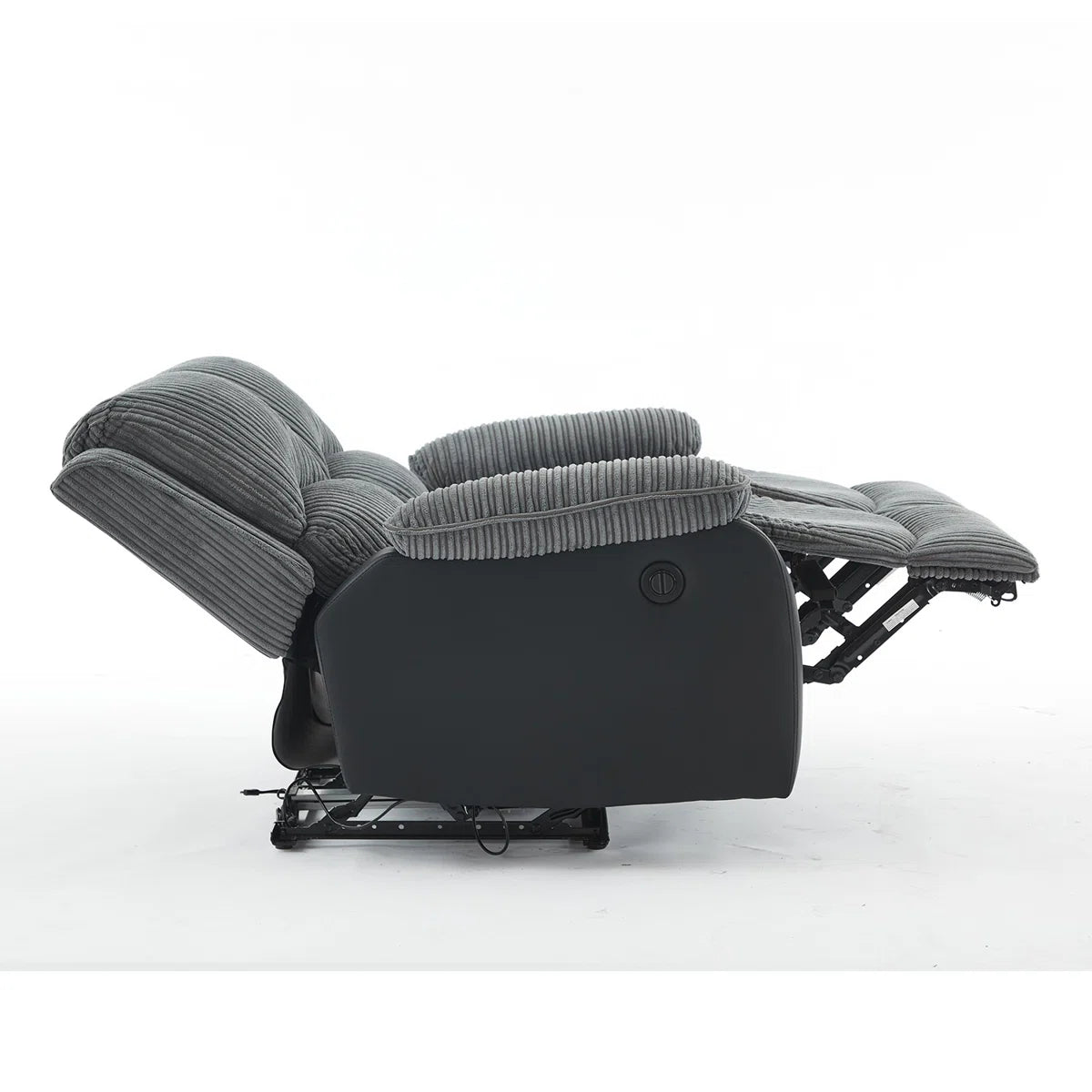 Hardy 2 Seat Grey Jumbo Cord & Black Faux Leather Electric Reclining Sofa