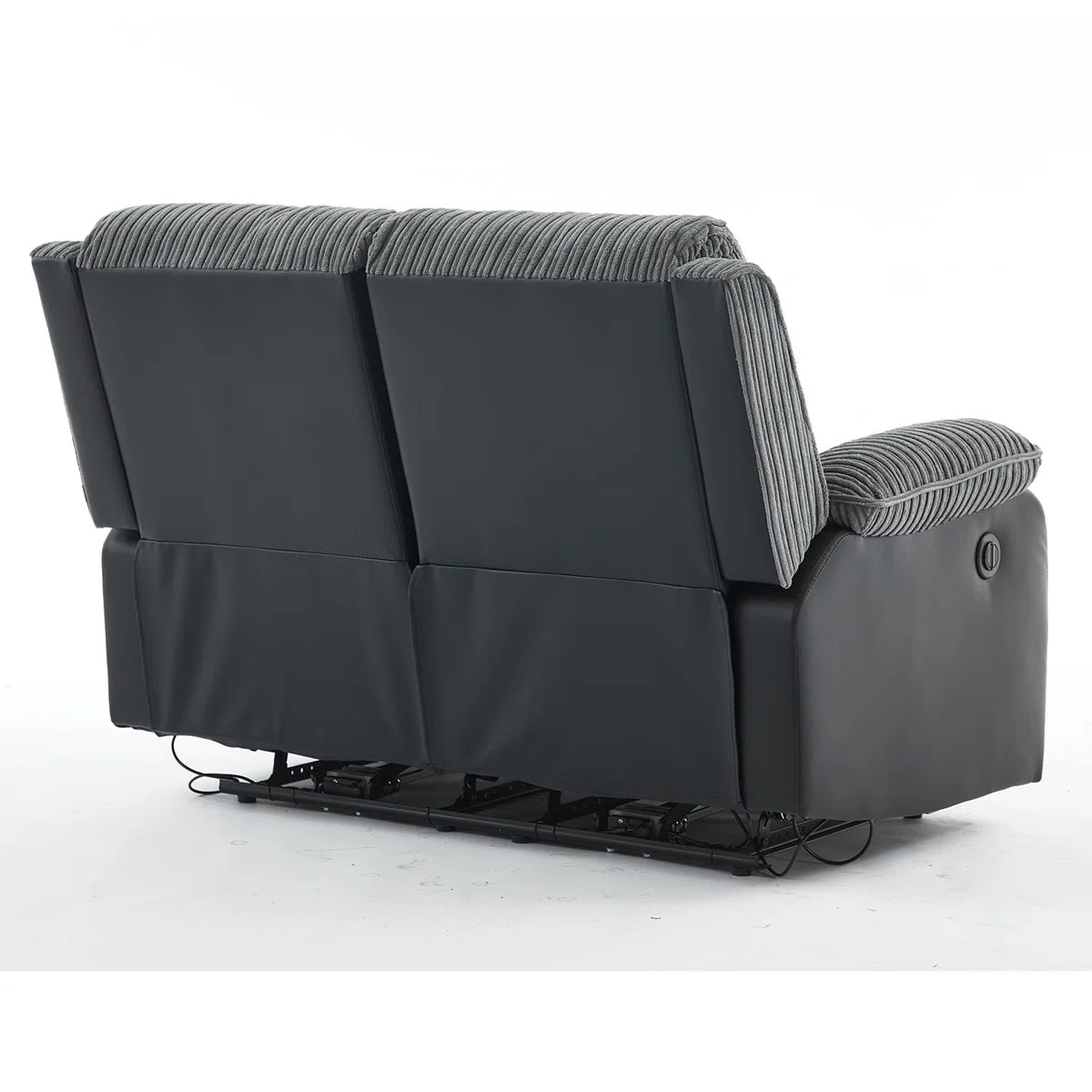 Hardy 2 Seat Grey Jumbo Cord & Black Faux Leather Electric Reclining Sofa