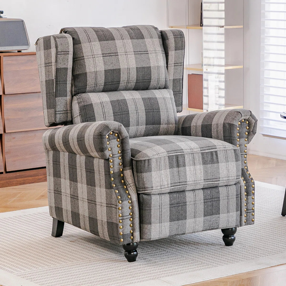 Winston Grey Check Pushback Recliner