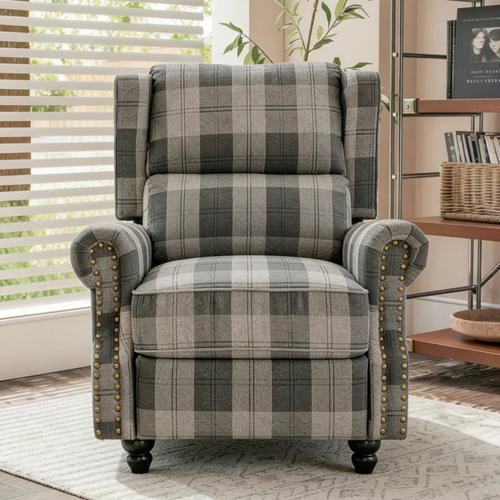 Winston Grey Check Pushback Recliner