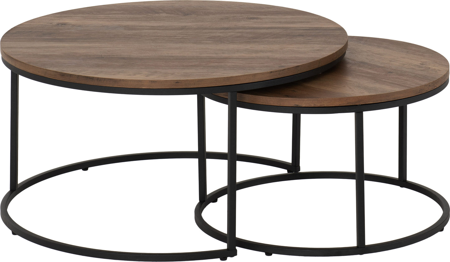 QUE Round Coffee Table Set - Oak Effect/Black