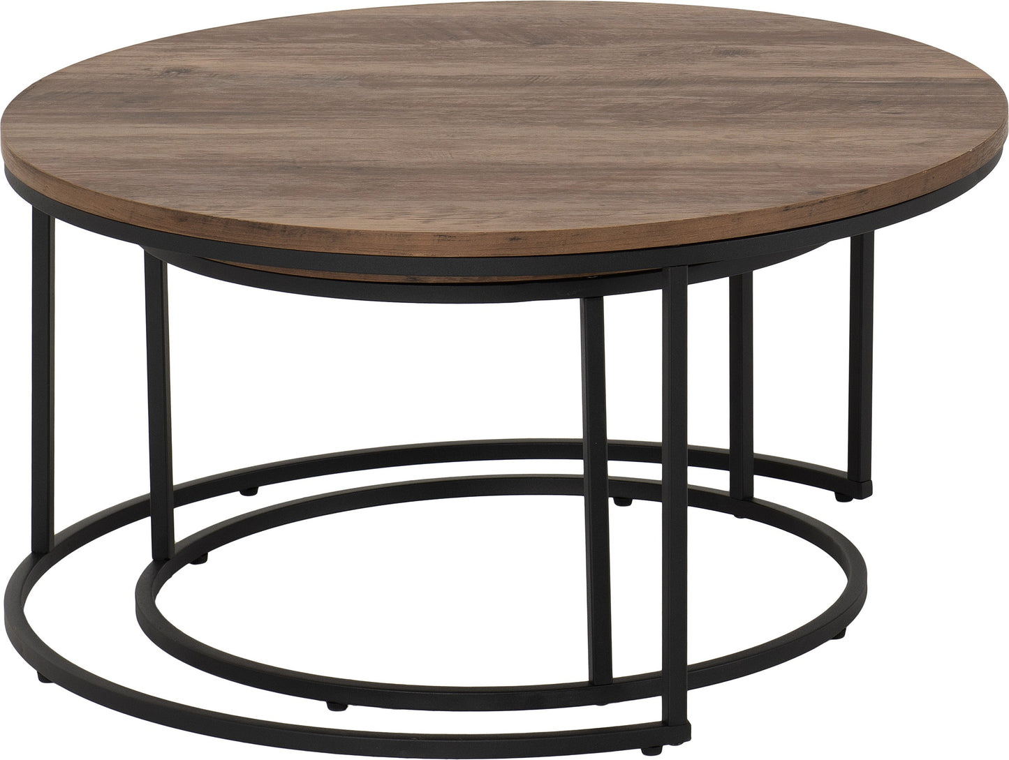 QUE Round Coffee Table Set - Oak Effect/Black