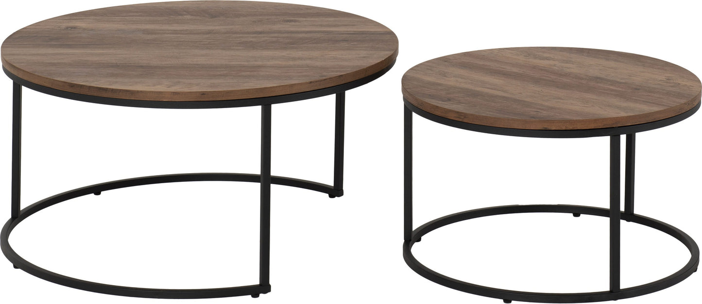QUE Round Coffee Table Set - Oak Effect/Black