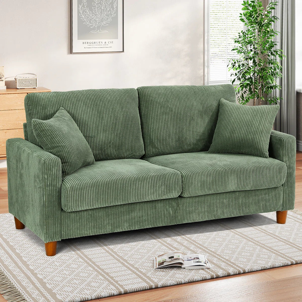 Quinn 2 Seat Green Cord Sofa