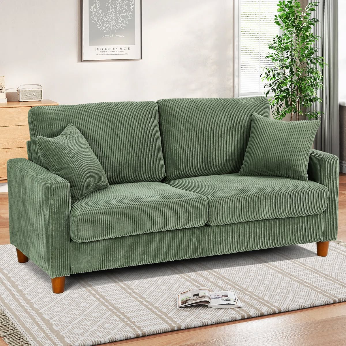 Quinn 2 Seat Green Cord Sofa