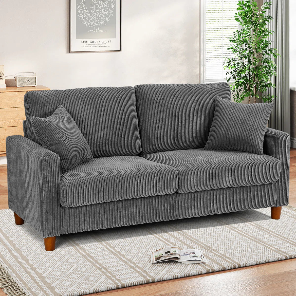 Quinn 2 Seat Grey Cord Sofa