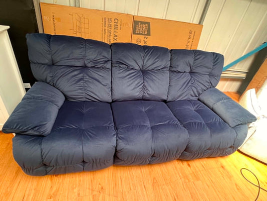 Raymond 3 Seat Navy Velvet Electric Recliner with USB Chargers