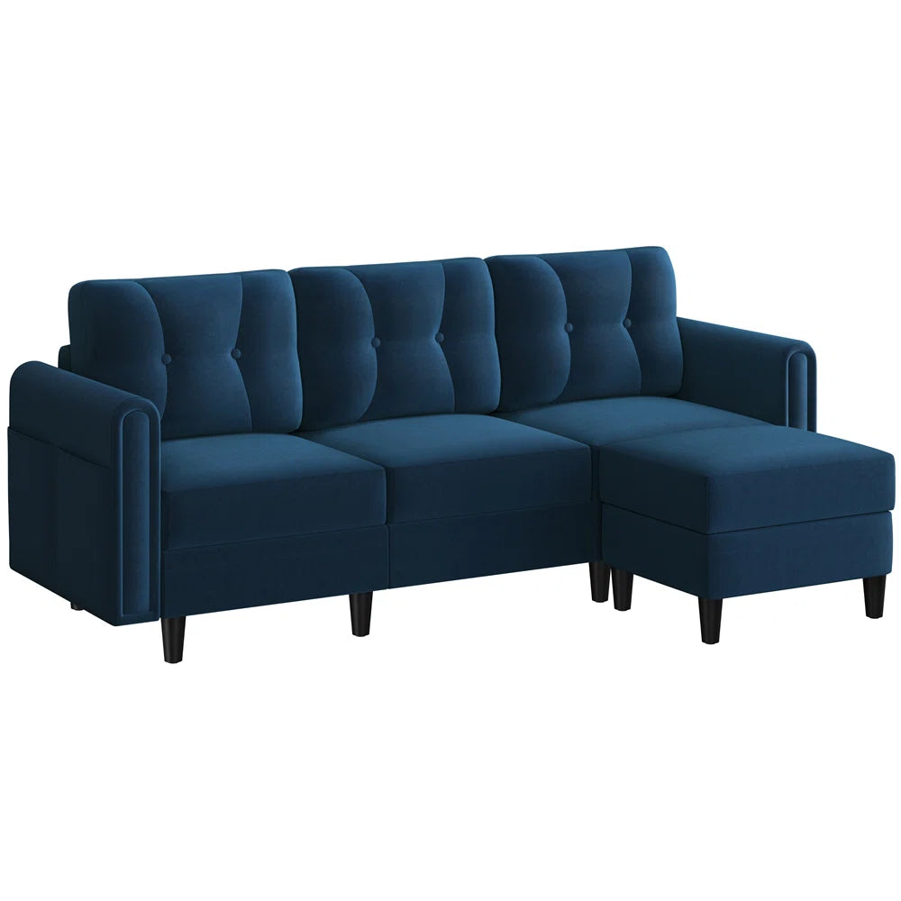 Honour 3 Seat Blue Velvet Sofa & Footstool