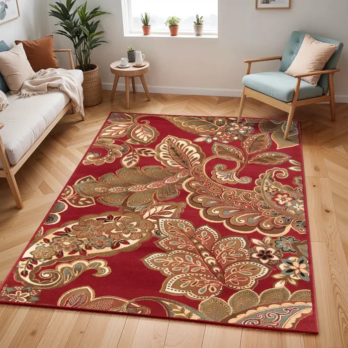 Rosa Boho Red Rectangular Rug