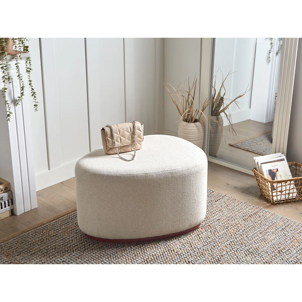 Spark Beige Upholstered Footstool/Pouffe