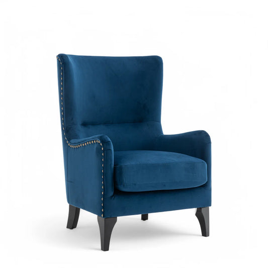 Sofia Blue Velvet Wingback Armchair