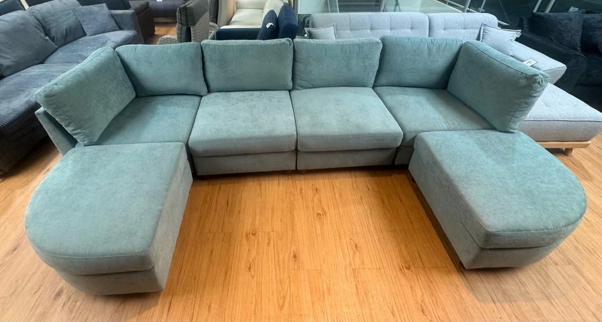 Shaun 6 Seat Sage Chenille Modular Storage Sofa Bed
