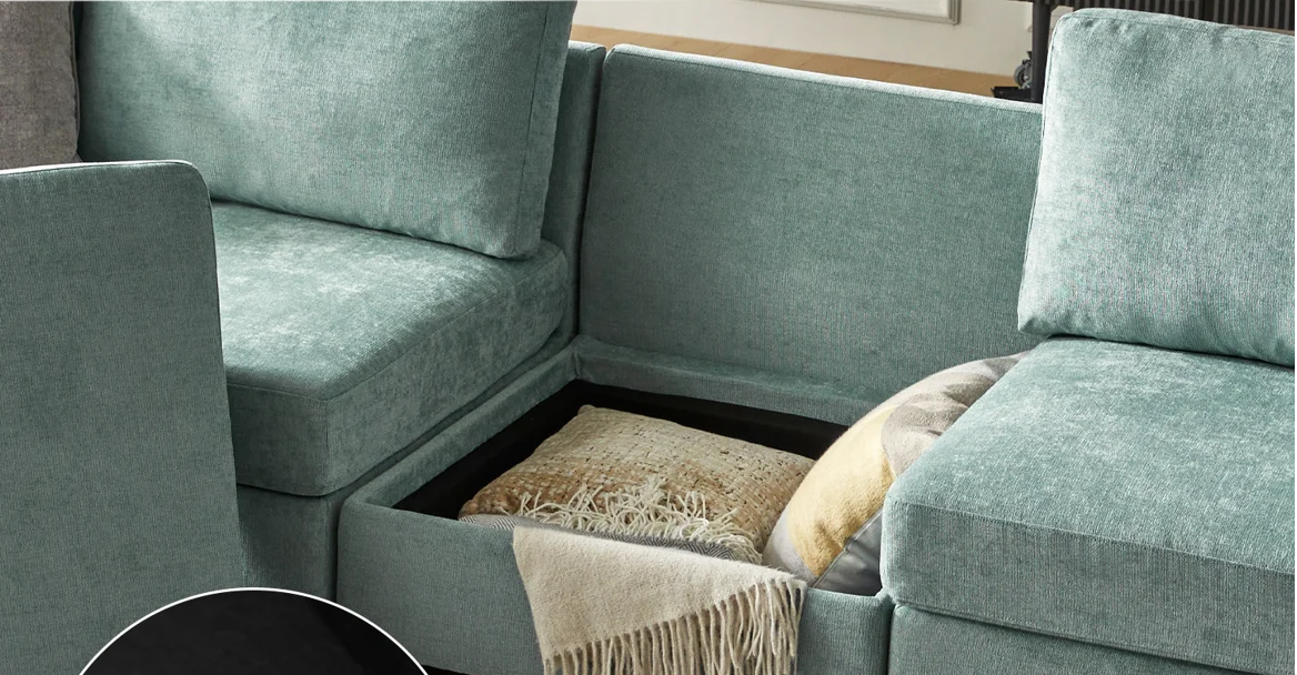 Shaun 6 Seat Sage Chenille Modular Storage Sofa Bed