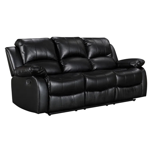 Soloman Black Faux Leather 3 Seater Reclining Sofa with Cup Holders, USB & Plug Points
