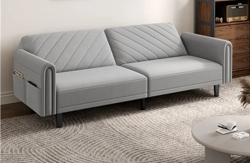 Lavender 3 Seat Light Grey Velvet Clic Clac Sofa Bed