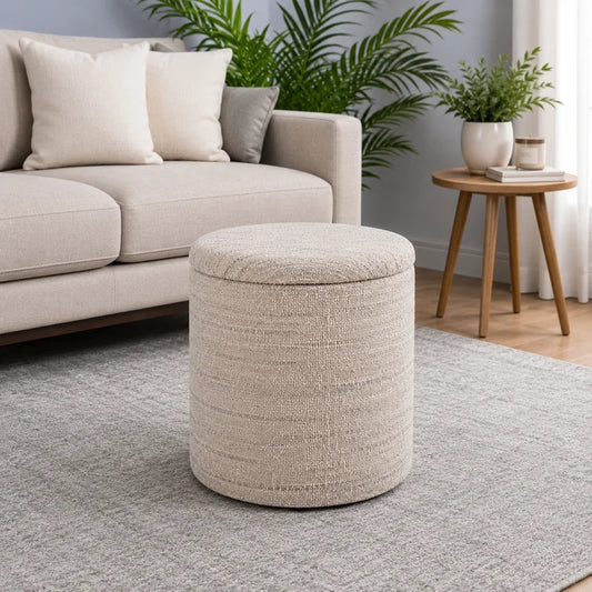 Rosemary Beige Boucle Storage Stool