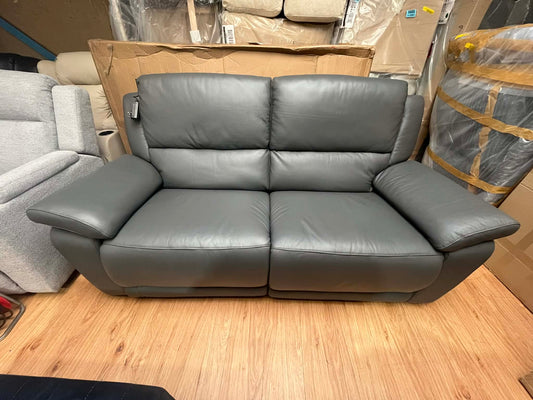 Avon 3 Seat Grey Real Leather Electric Recliner Sofa